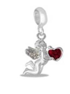 Small Cupid Holding Heart Dangle Charm