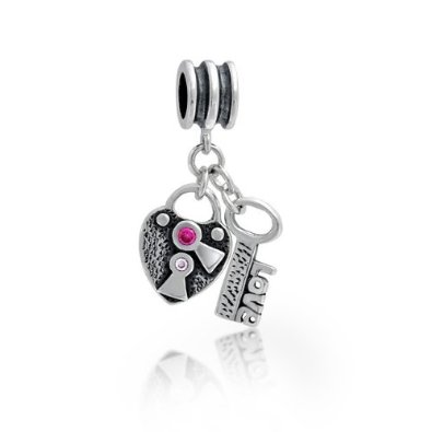 White CZ Heart Key Pandora Bead