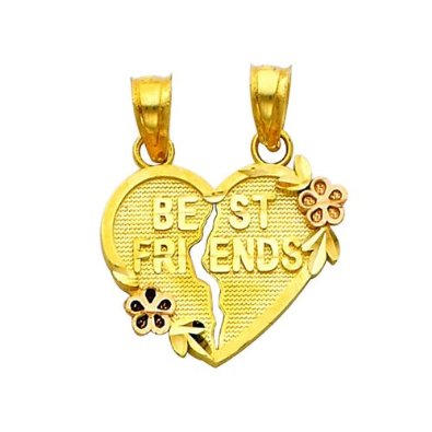 14K Gold Best Friends Broken Heart Pendant Charm