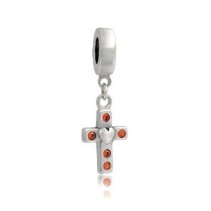 Chamilia Silver Cross With Red CZ Bead