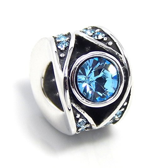 Pandora Aquamarine evil eye Glass Silver Baguette CZ Charm