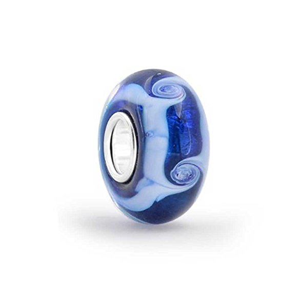 Pandora Blue Swirl Silver Murano Glass Charm