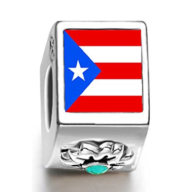 Pandora Puerto Rico Flag December Birthstone Photo Flower Charm