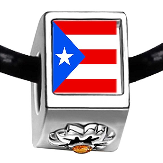 Pandora Puerto Rico Flag November Birthstone Photo Flower Charm