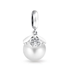 Sterling Silver Swarovski Crystal White Pearl Dangle Bead Charm